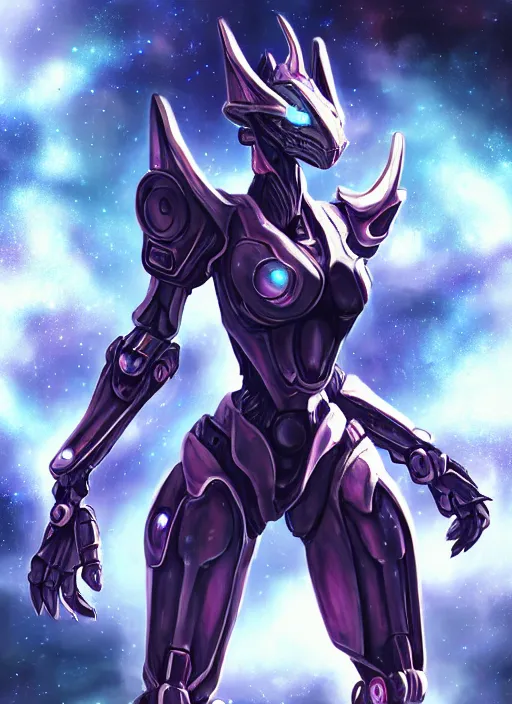 Image similar to cinematic shot, cosmic sized perfectly proportioned stunning beautiful hot anthropomorphic robot mecha female dragon, female dragon head, floating in empty space, nebula sized, larger than galaxies, holding a tiny galaxy, silver armor, epic proportions, epic size, epic scale, furry art, macro art, dragon art, giantess art, warframe fanart, furaffinity, deviantart