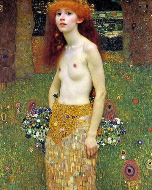 Image similar to an elf princess by Gustav Klimt and edgar maxence