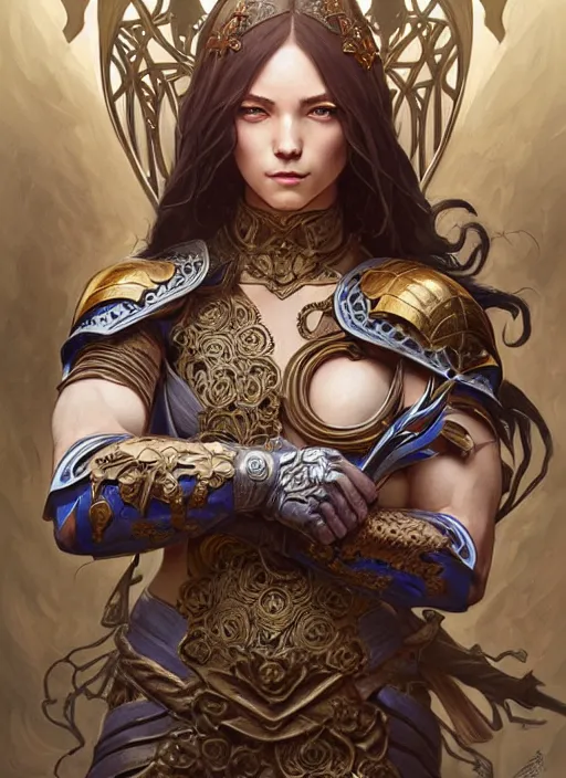 Image similar to Muscular and powerful medieval knight portrait, art nouveau, fantasy, intricate flower designs, elegant, highly detailed, sharp focus, art by Artgerm and Greg Rutkowski