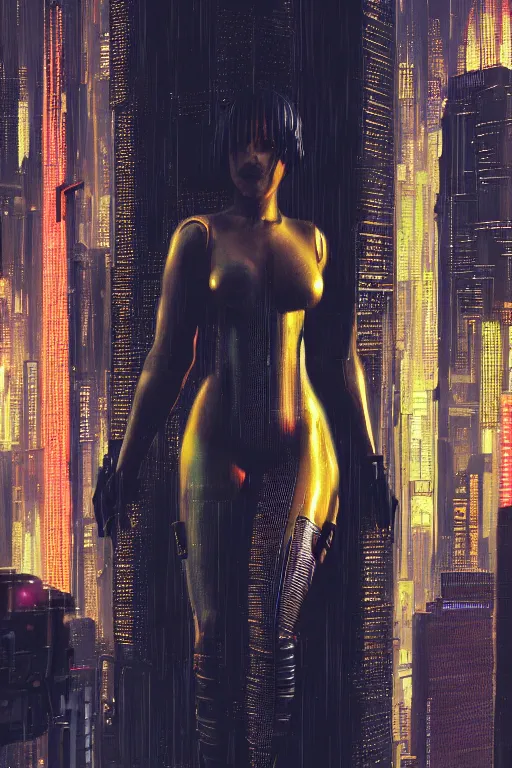 Image similar to a beautiful young Black woman, cyberpunk, Blade Runner city background, highly detailed, artstation, illustration, art by Gustav Klimt