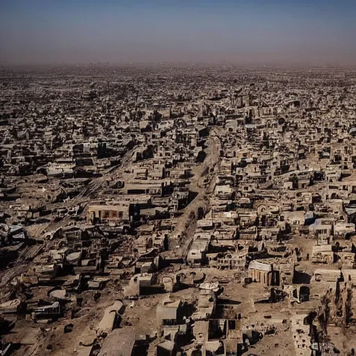 Prompt: the city of baghdad in post apocalyptic Iraq, wide angle,