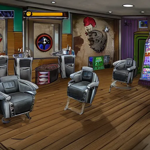 Image similar to A barbershop in the video game Disco Elysium