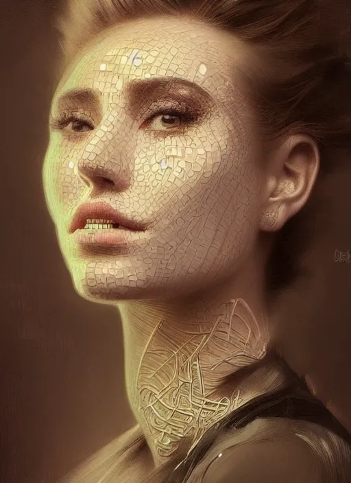 Prompt: a highly detailed photo of very intricate female face portrait, futurism, rococo cyber neon lighting, detailed futuristic fibonacci jewelry, profile posing, hyper photorealistic, trending in pinterest, cinematic, 4 k ultra hd, by denis villeneuve tom anders zorn hans dragan bibin thoma greg rutkowski ismail inceoglu illustrated sand storm alphonse mucha