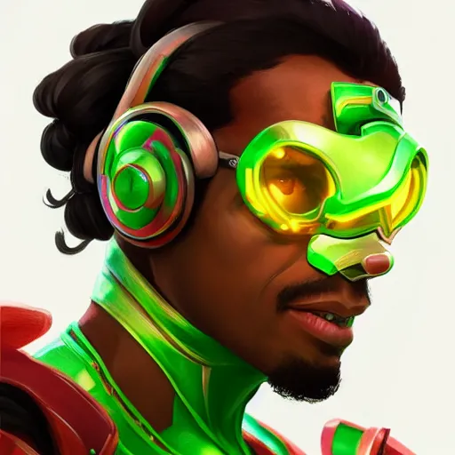 Prompt: character portrait of Lucio from Overwatch, vibrant, brazil, intricate, wild, highly detailed, digital painting, artstation, upper body, concept art, smooth, sharp focus, illustration, art by artgerm and greg rutkowski and alphonse mucha