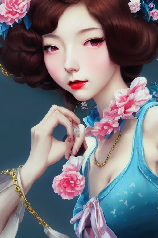 Image similar to a pin up and beautiful fashion charming dreamlke japan girl with lv jewelry, character art, art by artgerm lau and wlop and and ilya kuvshinov and john singer sargent, hyperdetailed, 8 k realistic, symmetrical, frostbite 3 engine, cryengine, dof, trending on artstation, digital art