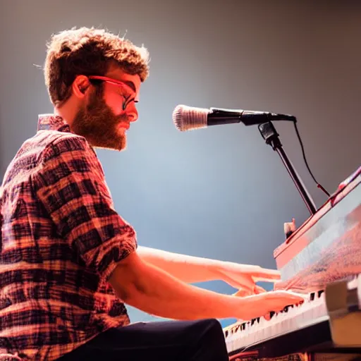 Prompt: Jack Stratton on keyboard, Minneapolis, 2018. Vulfpeck live.