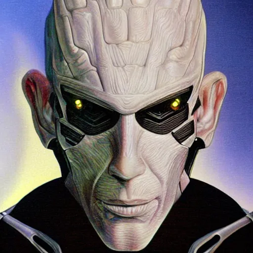 Prompt: locutus of borg from star trek the next generation. realistic concept art painting,