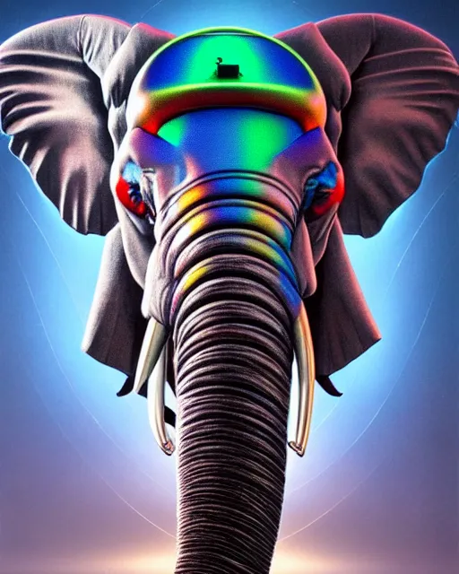 Image similar to highly detailed surreal vfx portrait of a sacred metallic chromatic geometric tribal elephant behance, stephen bliss, unreal engine, greg rutkowski, loish, rhads, beeple, makoto shinkai and lois van baarle, ilya kuvshinov, rossdraws, tom bagshaw, alphonse mucha, global illumination, detailed and intricate environment