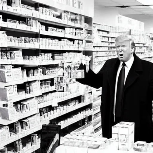 Image similar to photograph of donald trump at the pharmacy picking up adderall, photo by james cameron, amazing lighting