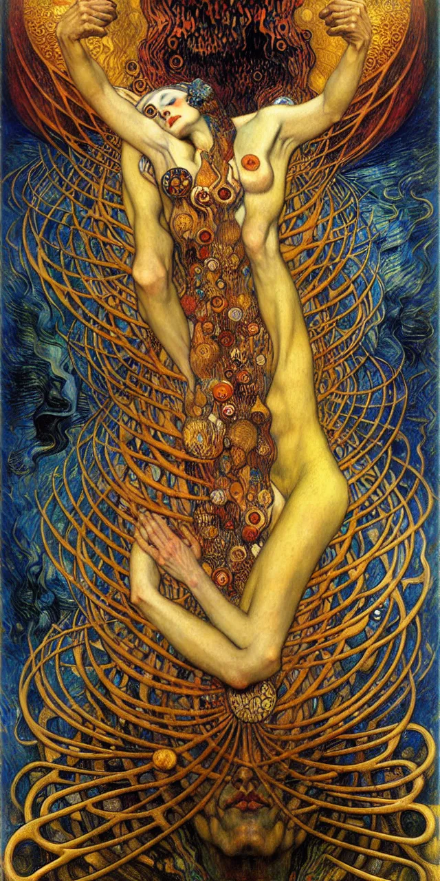 Image similar to Divine Chaos Engine by Karol Bak, Jean Delville, William Blake, Gustav Klimt, and Vincent Van Gogh, symbolist, visionary