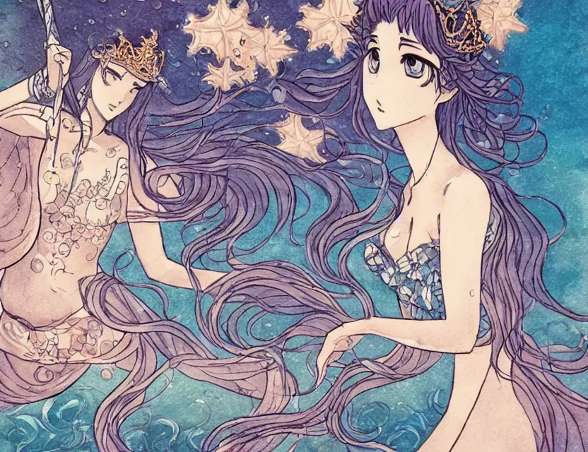 Prompt: princess of the sea at hanami. color ink wash by award - winning mangaka, chiaroscuro, bokeh, backlighting, intricate details