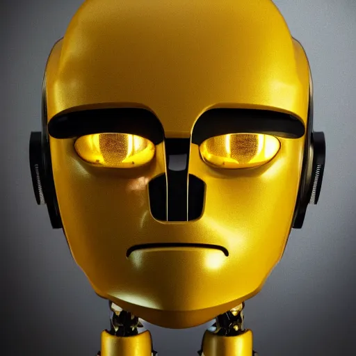 Prompt: still photo of a yellow robot, highly detailed, photorealistic portrait, bright studio setting, studio lighting, crisp quality and light reflections, unreal engine 5 quality render,