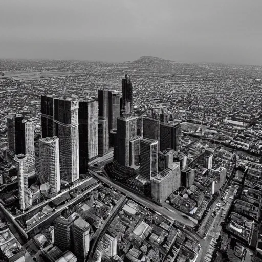 Image similar to a black and white photo of a utopian city