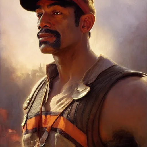 Image similar to carl johnson as super mario, highly detailed painting by gaston bussiere, craig mullins, j. c. leyendecker, 8 k