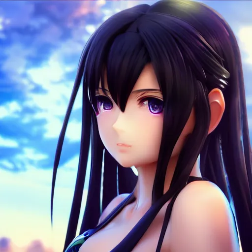 Prompt: akeno render as a very beautiful 3d anime girl, hot petite, long braided black hair, hazel eyes, full round face, short smile, cinematic lightning, medium shot, mid-shot, highly detailed, trending on Artstation, Unreal Engine 4k, cinematic wallpaper