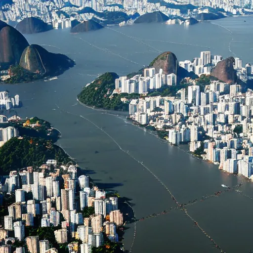 Image similar to aerial photo of rio de janeiro with a flood of 6 0 meters high, realistic, 4 k