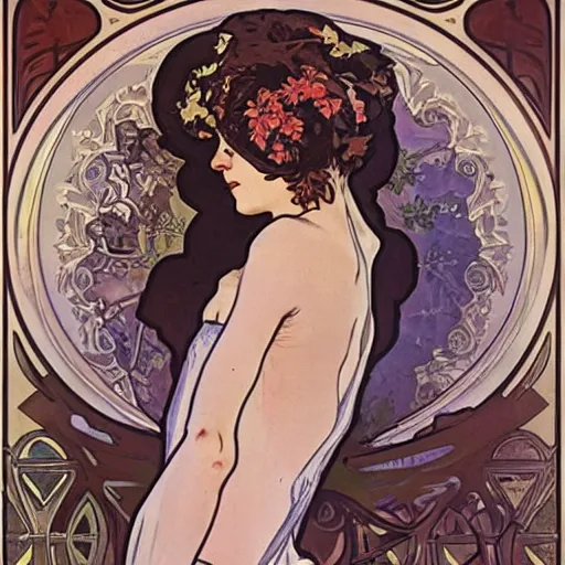 Image similar to alphonse mucha and j. c. leyendecker collaborative art