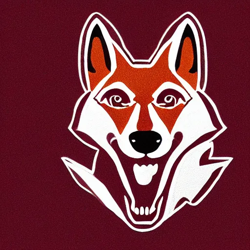 Image similar to A dingo mascot, maroon and white, NFL, highly detailed design, high evolution, legendary, smooth, sharp focus, line art, Canva art, art by Paul Rand