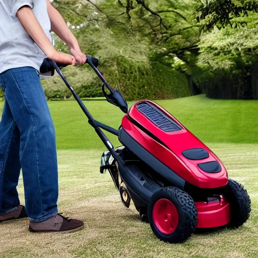 Prompt: award winning photo of a lawn mower baby stroller