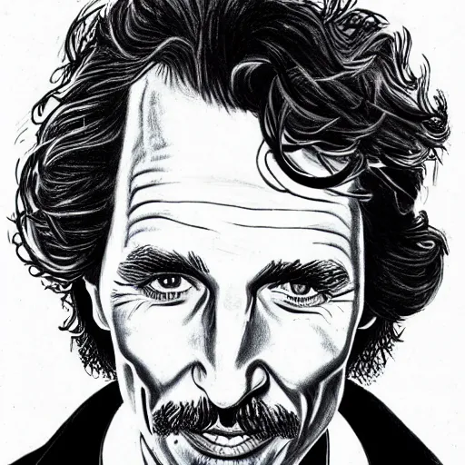 Image similar to a portrait drawing of Mathew McConaughey drawn by Robert Crumb