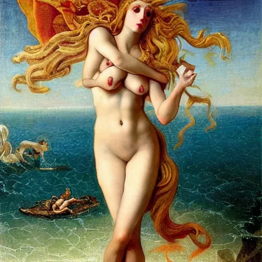 Image similar to lady gaga artpop act ii by gaston bussiere, greg rutkowski, sandro botticelli birth of venus