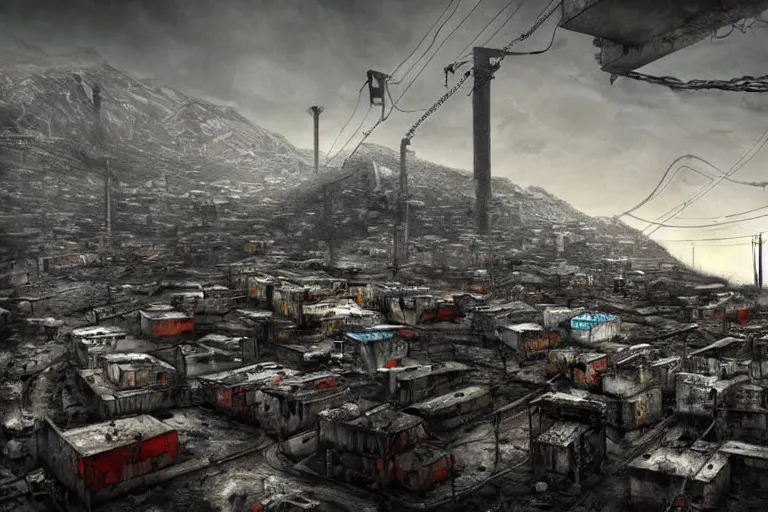 Prompt: favela winding cybernetic thrill ride, bleak arctic environment, industrial factory, somber, apocalyptic, award winning art, epic dreamlike fantasy landscape, ultra realistic,