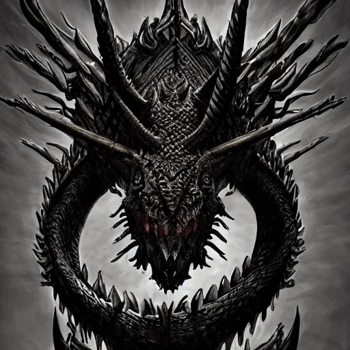 Image similar to a portrait of a dark entropy dragon, detailed, fantasy, scary, realistic, frightening, ornate, horns, spikes, incredible, masterpiece, amazing, wow!, sense of awe, award winning