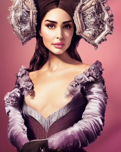 Image similar to Olivia Culpo as milady de winter, styling by Tom Eerebout & Sandra Amador, clear makeup, clean hair, dry skin, clear skin, airbrushed, bright eye makeup, warrior body, photo by mario testino, 8k octane render, cinematic, hyper detailed, micro details, insanely detailed, trending on artstation, concept art