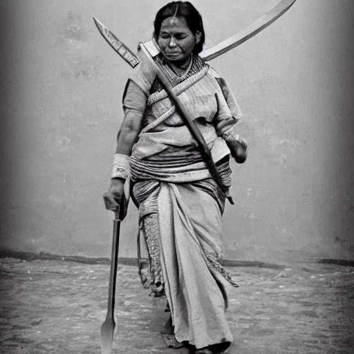 Image similar to a nepali woman carrying a sword, art