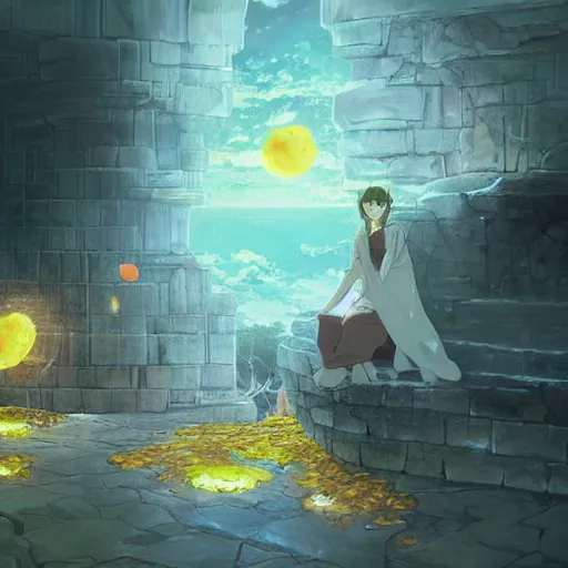 Image similar to Fried eggs made from dragon eggs, fantasy art, art by Makoto Shinkai