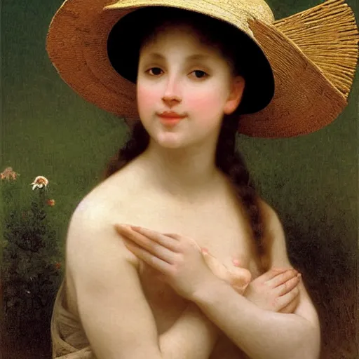 Image similar to A portrait of a fox in a straw hat by William-Adolph Bouguereau, Robert Cleminson, Carl Friedrich Deiker