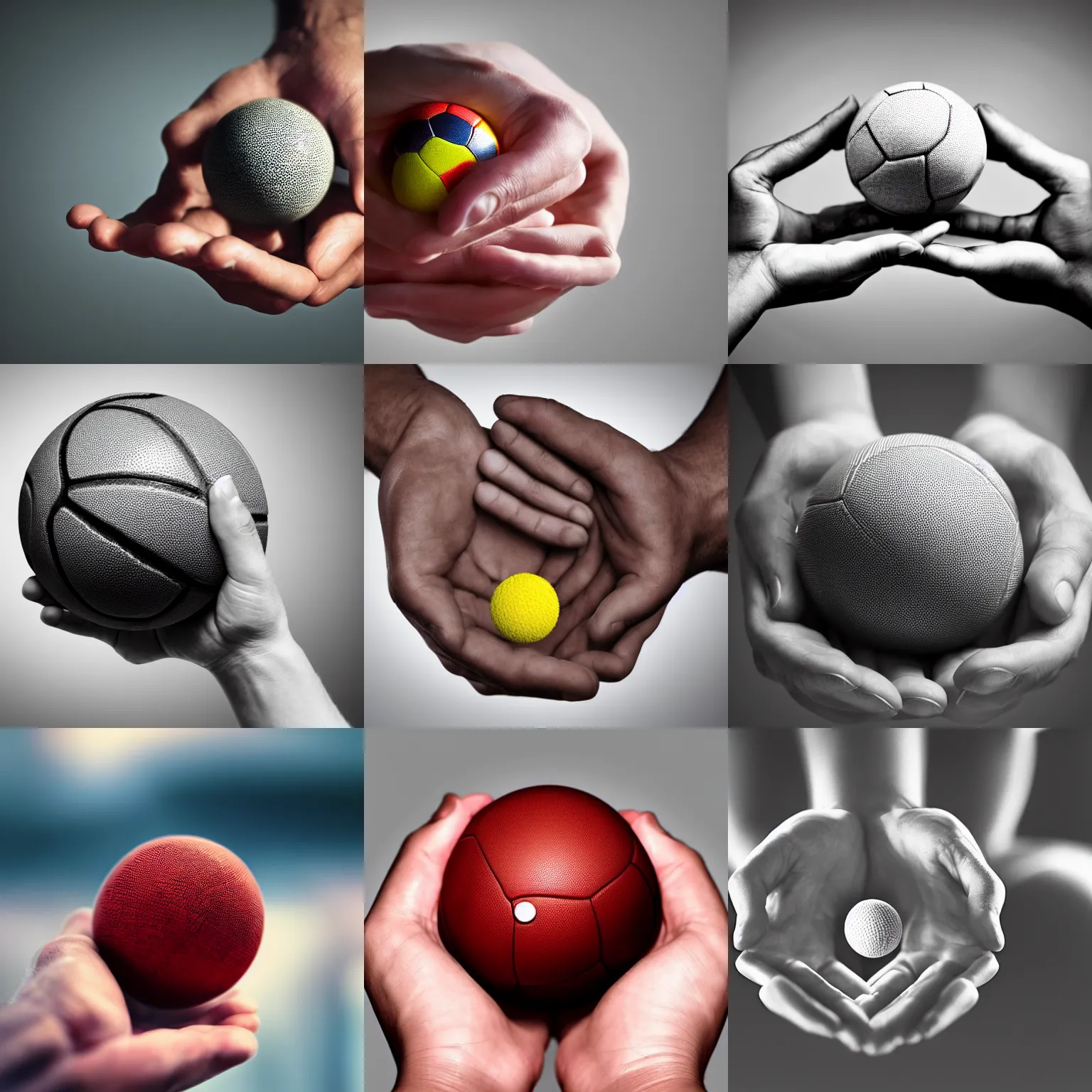 Prompt: extreme close - up shot, discernible hands holding a ball, human physiology, dynamic lighting, photorealistic, realistic, 2 5 mm