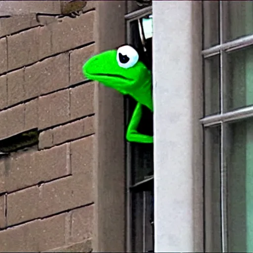 Image similar to CCTV footage of Kermit the Frog robbing a bank