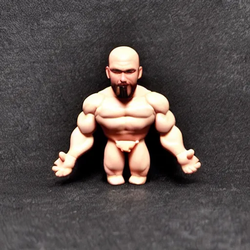 Prompt: TechnoViking male with no shirt, large muscles, bald head, extended goatee, necklace chibi Funko Pop