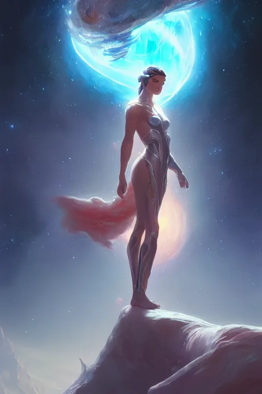 Image similar to goddess of the galaxy, highly detailed, digital painting, artstation, concept art, smooth, sharp focus, illustration, unreal engine 5, 8 k, art by artgerm and greg rutkowski and edgar maxence