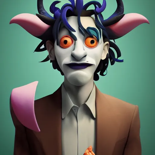 Prompt: Joji mix of satyr and joker picture by Pixar, asymmetrical, Organic Painting , Matte Painting, geometric shapes, digital art, trending on artstation, hard edges :2 by Goro Fujita:4