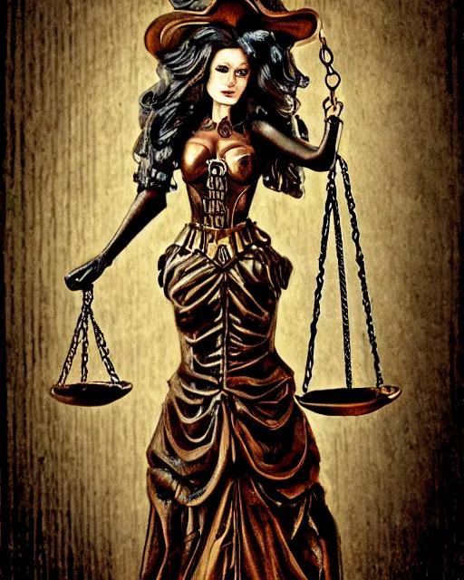 Prompt: lady justice steampunk style, portrait painting