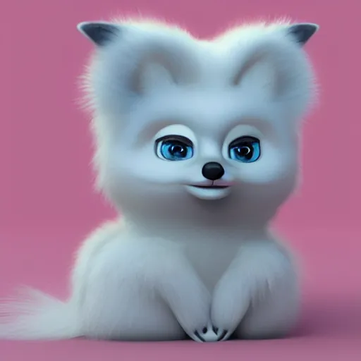 Image similar to arctic fox furby, cute, lifelike, concept art, detailed, happy, 3 d render