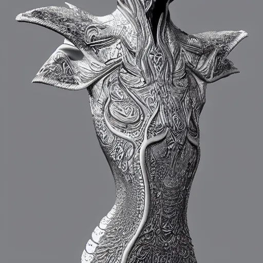 Prompt: dmt elf by zaha hadid and rick owens. highly detailed, hyper - real, very beautiful, intricate fractal details, very complex, opulent, epic, mysterious, polished, futuristic design, trending on deviantart and artstation