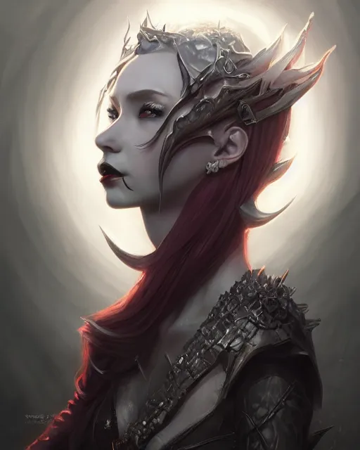 Image similar to dark vampire princess, highly detailed, d & d, fantasy, highly detailed, digital painting, trending on artstation, concept art, sharp focus, illustration, global illumination, shaded, art by artgerm and greg rutkowski and fuji choko and viktoria gavrilenko and hoang lap