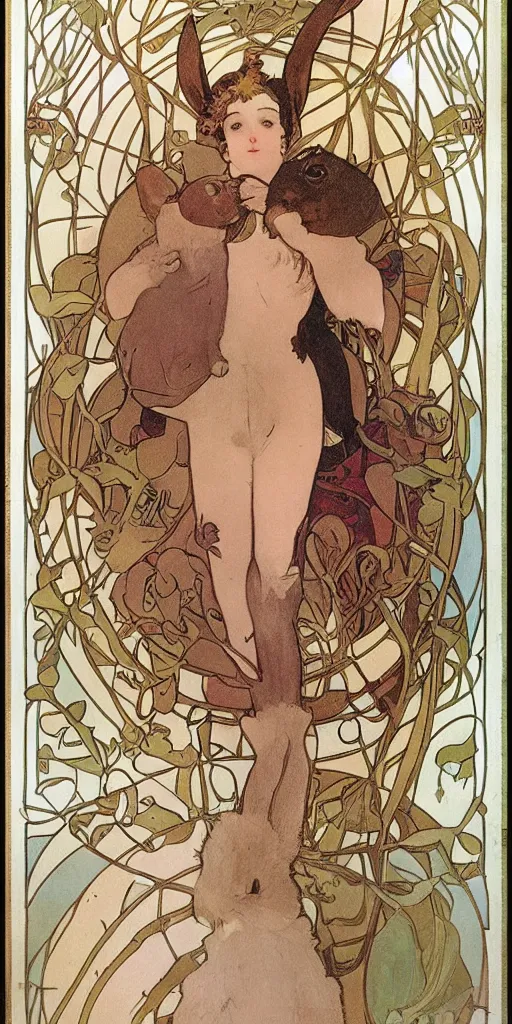 Image similar to a rabbit on a poster by mucha