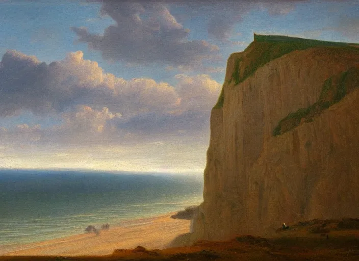 Image similar to cliffs of dover, uk in the style of hudson river school of art, oil on canvas