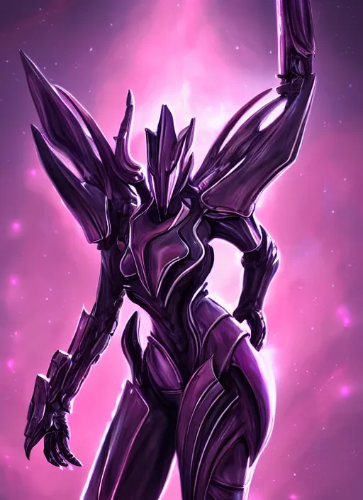 Image similar to cinematic close body, cosmic sized beautiful stunning giant robot mechan hot female dragon goddess, sharp sleek cyborg dragon head, sharp metal ears, smooth purple eyes, smooth fuschia skin, smooth silver armor, nebula, epic proportions, epic scale, macro furry, furry art, dragon art, goddess art, giantess art, warframe, warframe fanart, furaffinity, octane