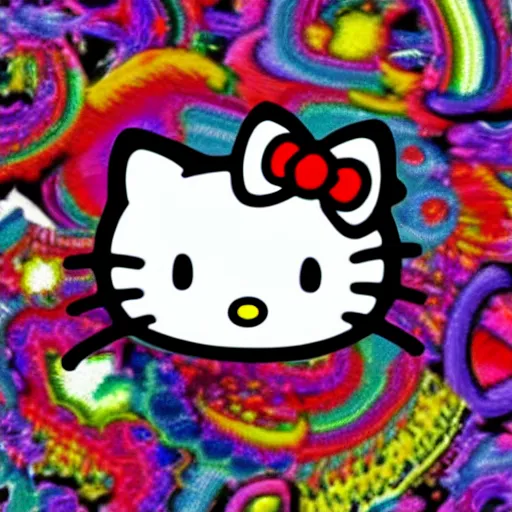 Image similar to hello kitty on an lsd trip, dmt visulas