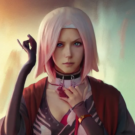 Prompt: Sakura Haruno as a jounin, highly detailed, digital painting, artstation, concept art, sharp focus, illustration, cinematic lighting, art by artgerm and greg rutkowski and alphonse mucha