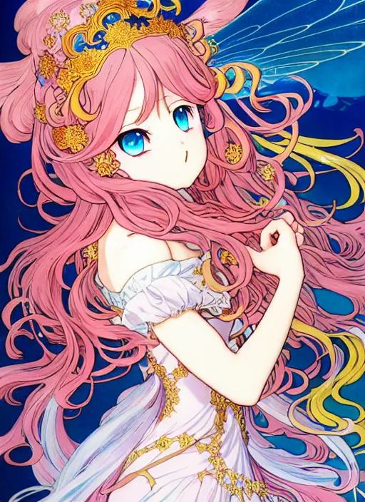 Prompt: exquisite imaginative manga poster of a fairy princess, fire emblem heroes, long wavy hair, rococo ruffles dress, shimmering, by shigenori soejima, minaba hideo, katsuhiro otomo, alphonse mucha, jump comics, illustration, artstation, pixiv, dark fantastic, highly detailed, 8 k, fluorescent, fluorescent, maximalist