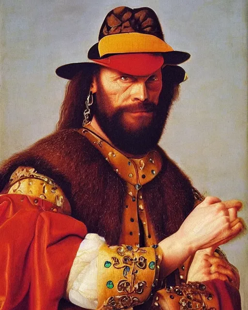 Image similar to a portrait of macho man randy savage painted by jan van eyck, oil painting, highly detailed