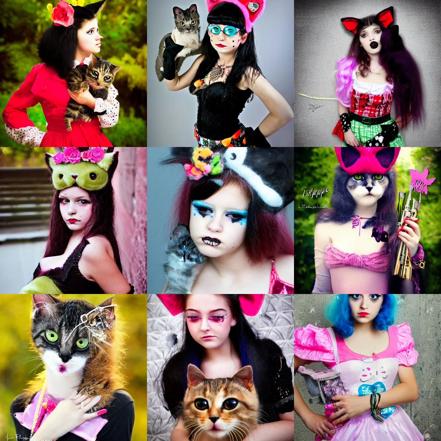 Prompt: photograph of a twenty year old woman in kittenpunk fashion by lilia alvarado, photo, kittenpunk, catpunk, cat