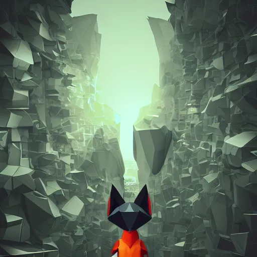 Image similar to Playstation 1 PS1 low poly graphics portrait of furry anthro anthropomorphic wolf head animal person fursona wearing clothes in a futuristic foggy low-poly city alleway