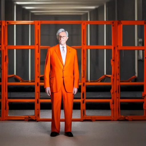 Prompt: Jerome Powell in an orange jail suit, 4k, photo,